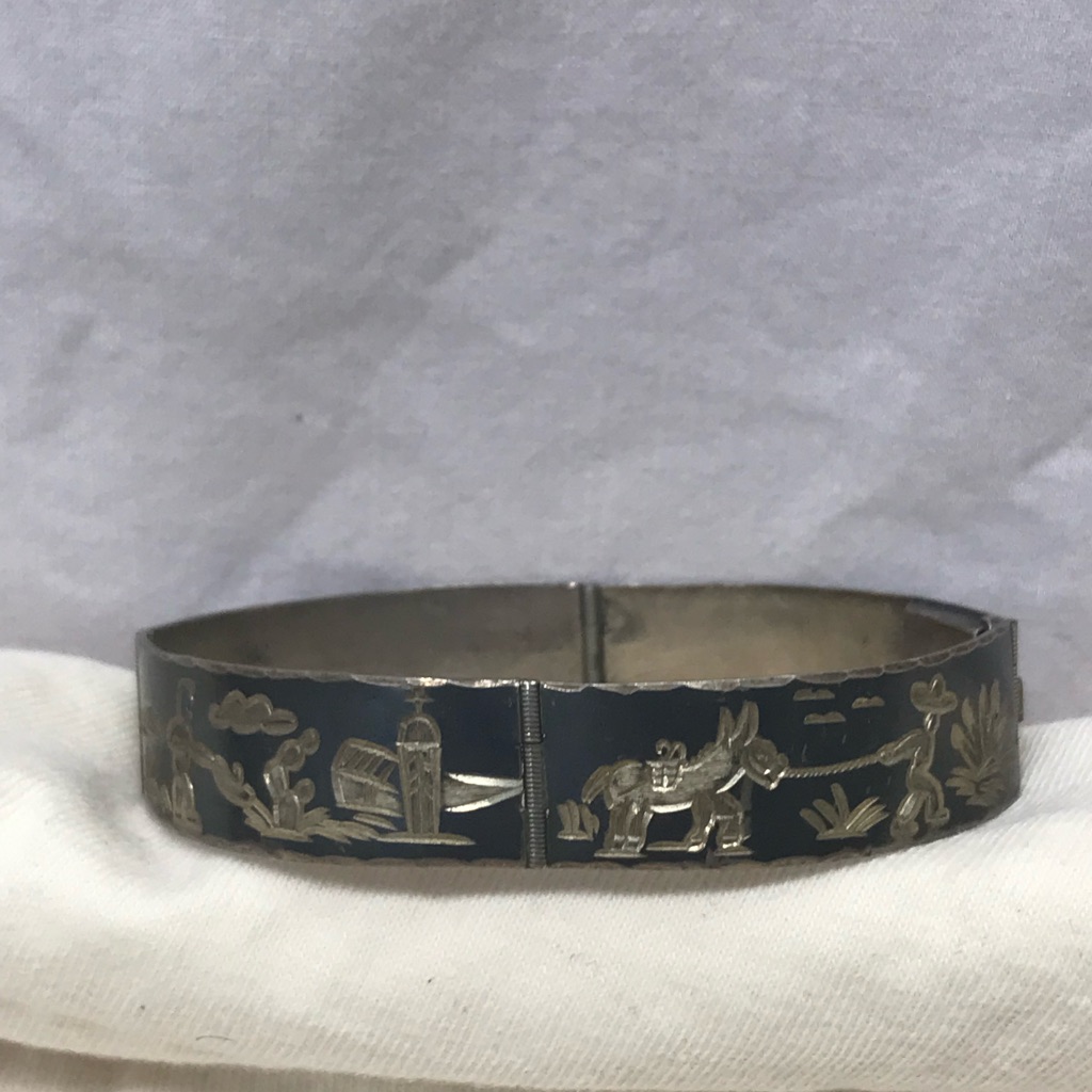 Vintage Taxco Mexico Story Enamel Panel Bracelet